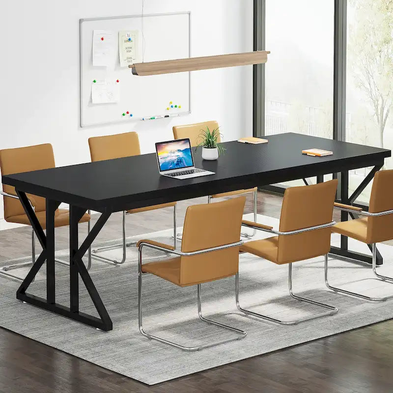 Table de conférence de 180 cm avec pieds en acier en X — Accueille 6 à 8 personnes