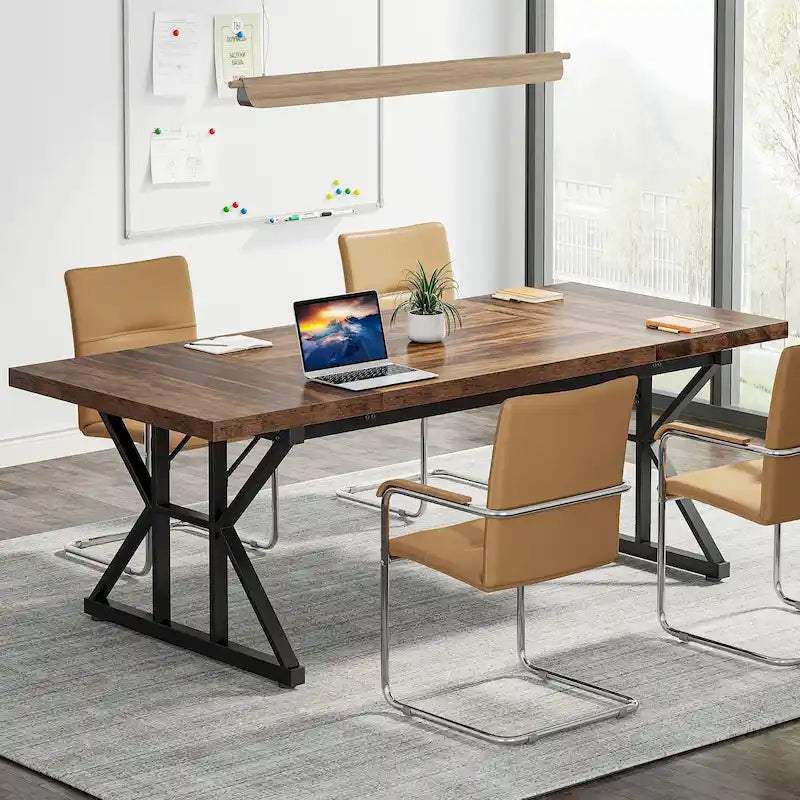 Table de conférence de 180 cm avec pieds en acier en X — Accueille 6 à 8 personnes