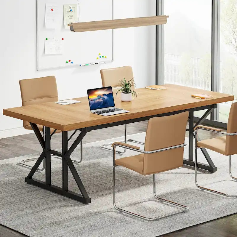Table de conférence de 180 cm avec pieds en acier en X — Accueille 6 à 8 personnes