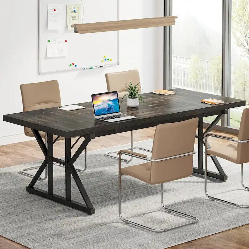 Table de conférence de 180 cm avec pieds en acier en X — Accueille 6 à 8 personnes