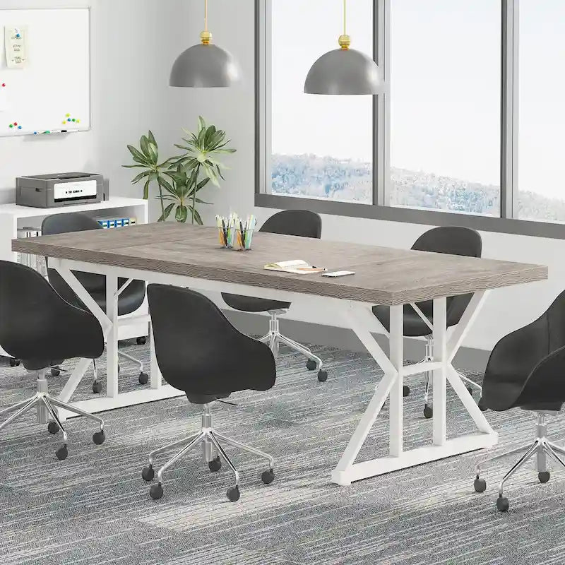 Table de conférence de 180 cm avec pieds en acier en X — Accueille 6 à 8 personnes