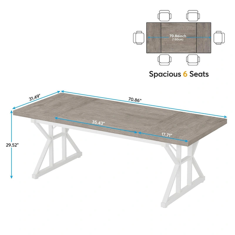 Table de conférence de 180 cm avec pieds en acier en X — Accueille 6 à 8 personnes