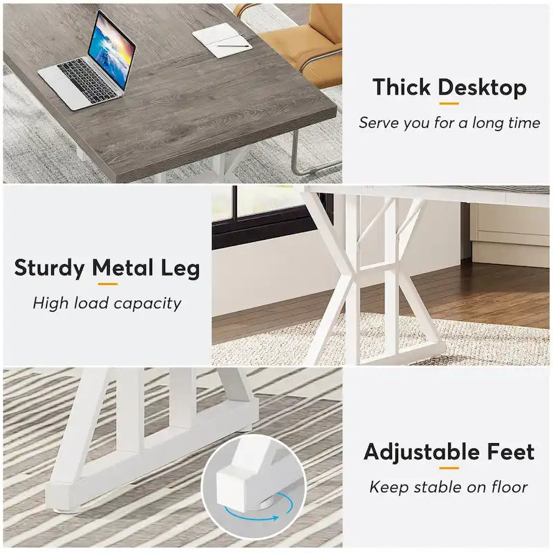 Table de conférence de 180 cm avec pieds en acier en X — Accueille 6 à 8 personnes