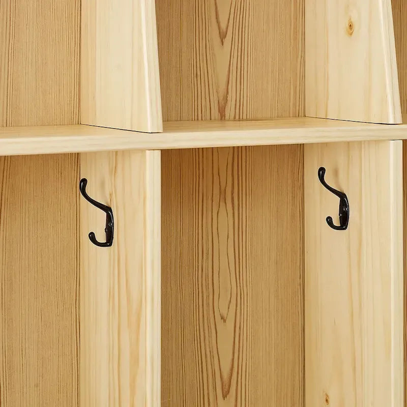 Porte-manteaux 5 sections pour enfants avec banc et crochets — Pin naturel