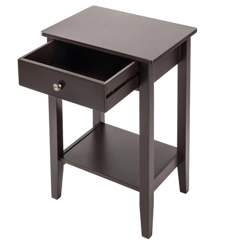 Table d'appoint à 2 niveaux avec tiroir et étagère inférieure