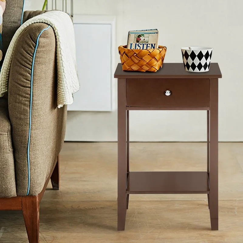 Table d'appoint à 2 niveaux avec tiroir et étagère inférieure