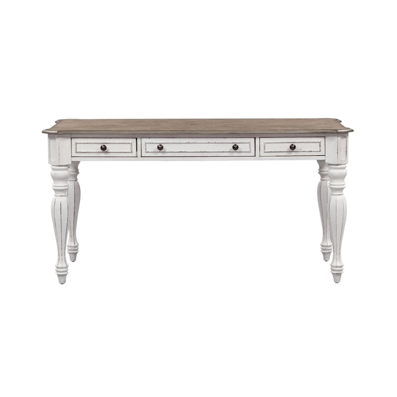 Bureau ancien blanc avec plateau en bois vieilli