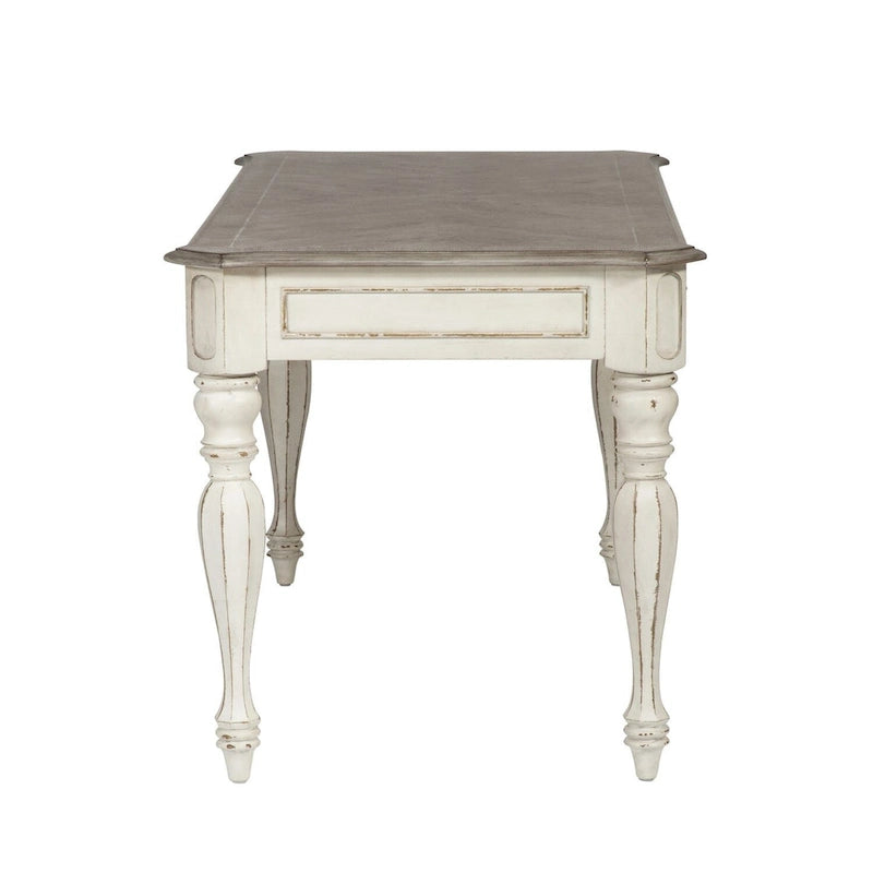 Bureau ancien blanc avec plateau en bois vieilli