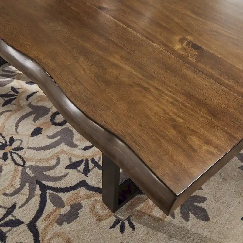 Table de salle à manger à bord naturel de 78 po avec base traîneau en métal noir — Brun
