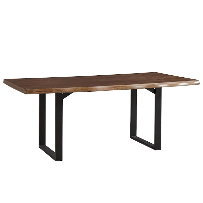 Table de salle à manger à bord naturel de 78 po avec base traîneau en métal noir — Brun