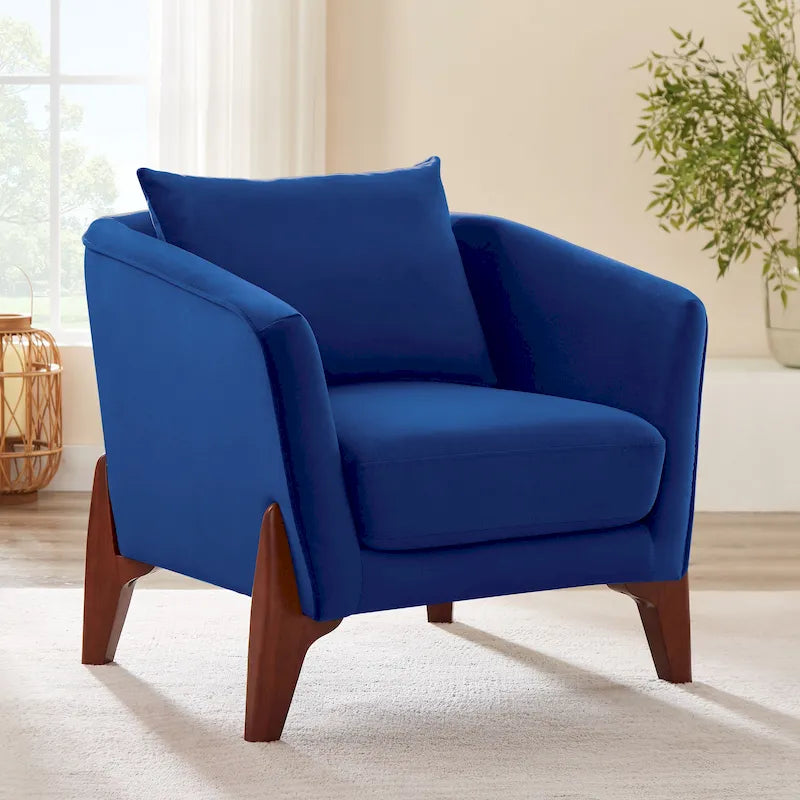 Large fauteuil d'appoint rembourré avec pieds en bois d'hévéa — Style milieu de siècle