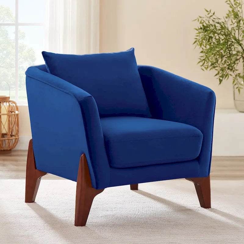 Large fauteuil d'appoint rembourré avec pieds en bois d'hévéa — Style milieu de siècle