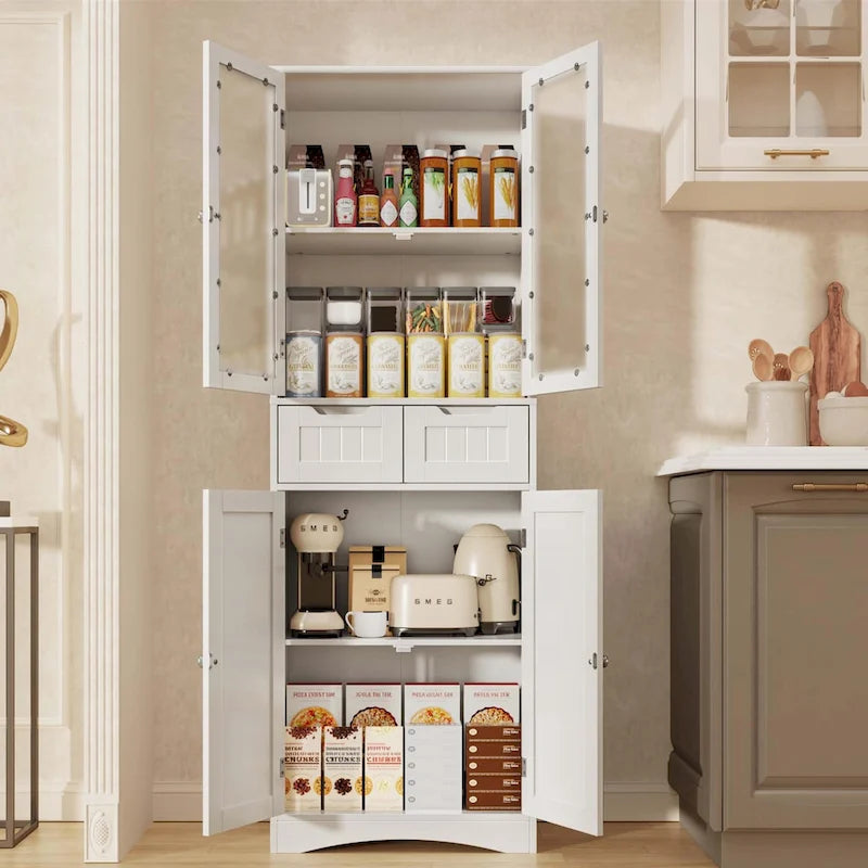 Meuble de rangement haut autoportant avec portes en acrylique et 2 tiroirs — Cuisine ou salle de bain