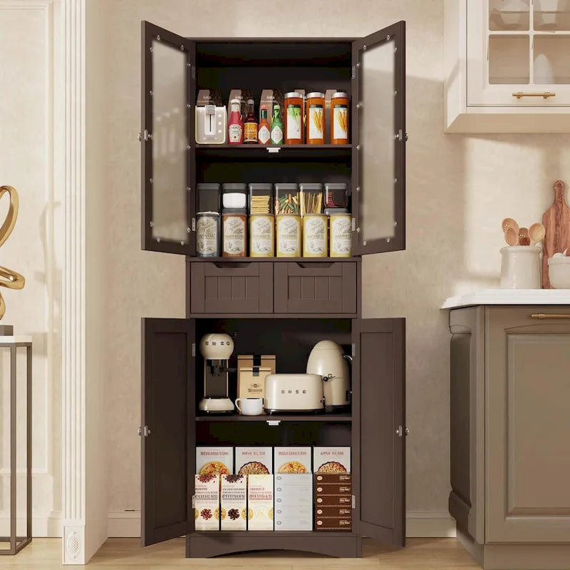 Meuble de rangement haut autoportant avec portes en acrylique et 2 tiroirs — Cuisine ou salle de bain
