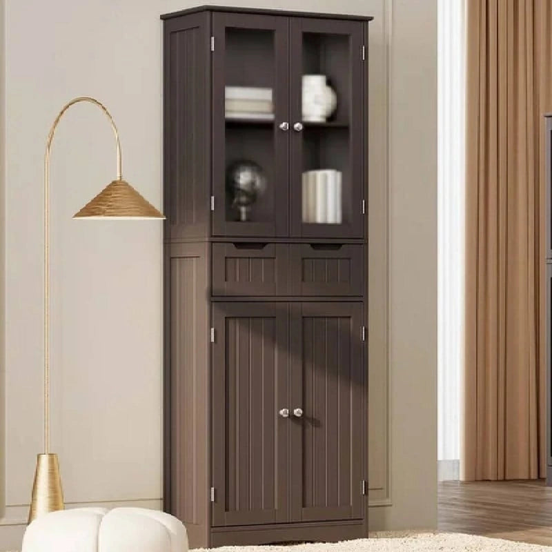 Meuble de rangement haut autoportant avec portes en acrylique et 2 tiroirs — Cuisine ou salle de bain