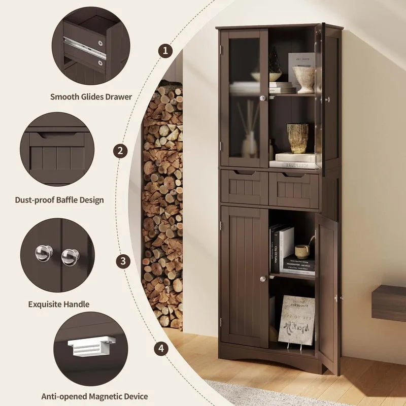 Meuble de rangement haut autoportant avec portes en acrylique et 2 tiroirs — Cuisine ou salle de bain