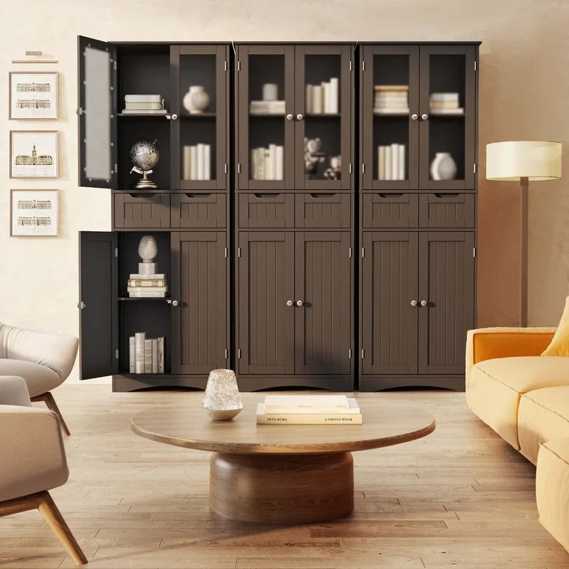 Meuble de rangement haut autoportant avec portes en acrylique et 2 tiroirs — Cuisine ou salle de bain