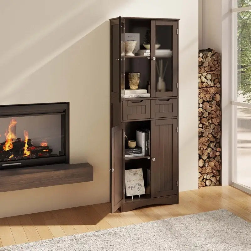 Meuble de rangement haut autoportant avec portes en acrylique et 2 tiroirs — Cuisine ou salle de bain