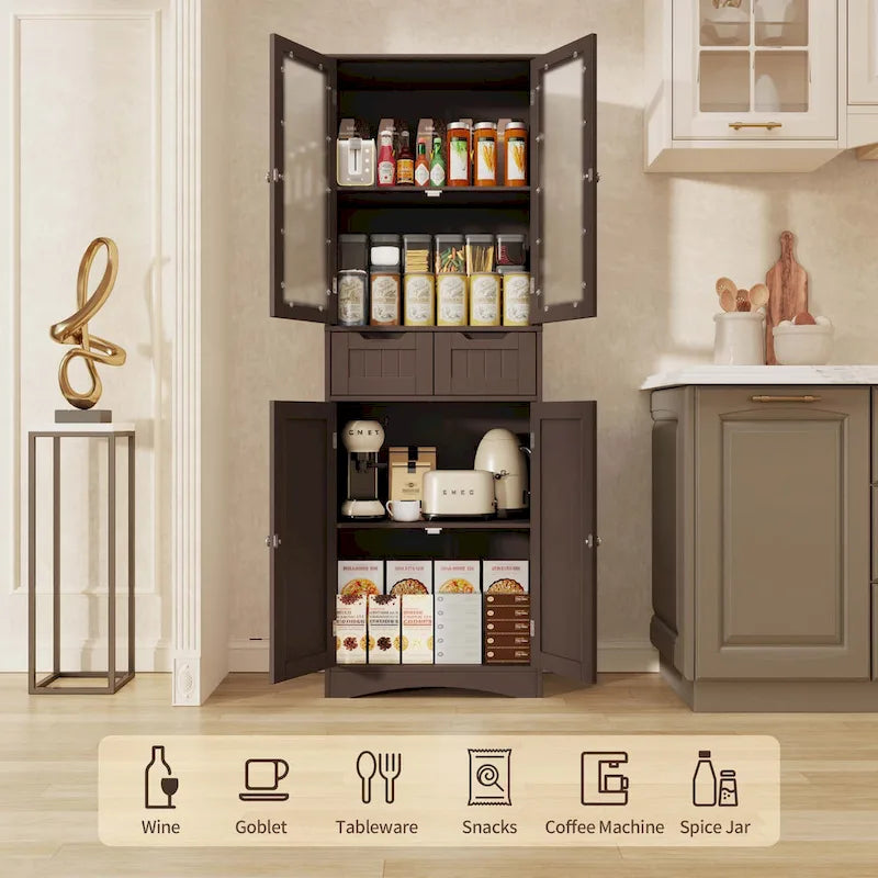 Meuble de rangement haut autoportant avec portes en acrylique et 2 tiroirs — Cuisine ou salle de bain