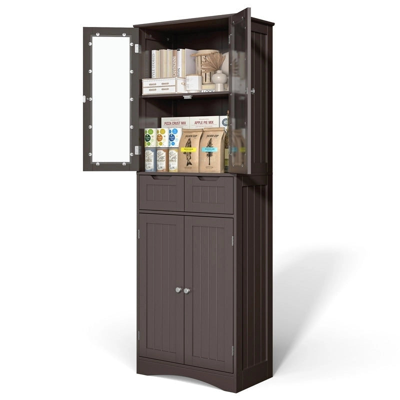 Meuble de rangement haut autoportant avec portes en acrylique et 2 tiroirs — Cuisine ou salle de bain