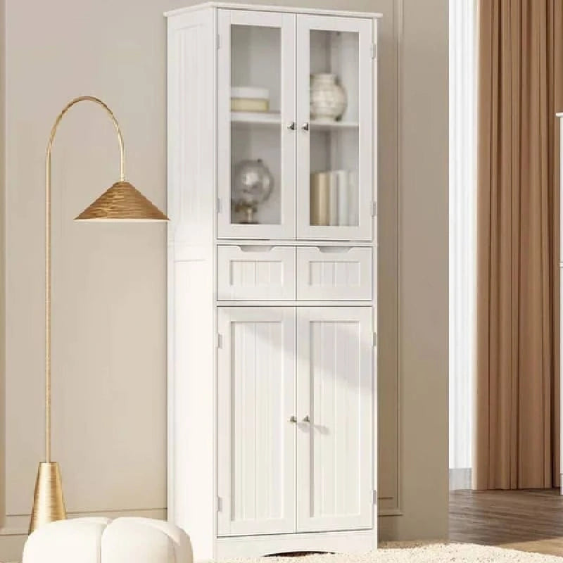 Meuble de rangement haut autoportant avec portes en acrylique et 2 tiroirs — Cuisine ou salle de bain