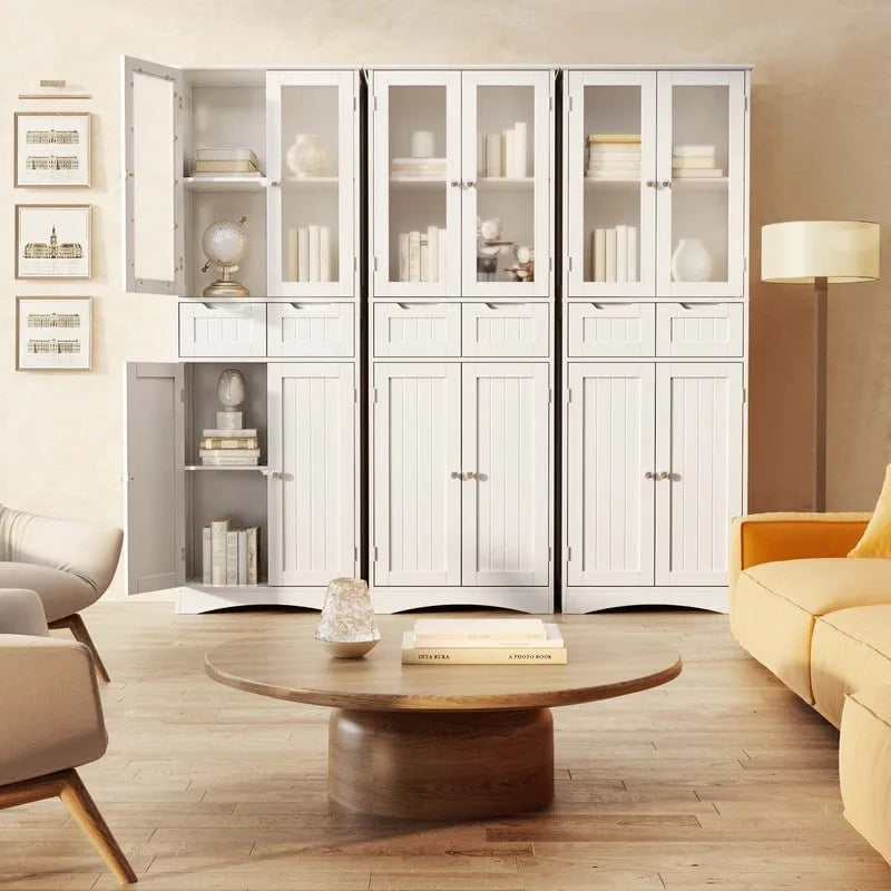 Meuble de rangement haut autoportant avec portes en acrylique et 2 tiroirs — Cuisine ou salle de bain