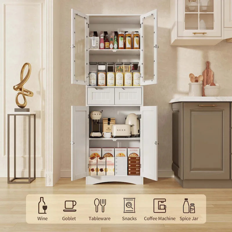 Meuble de rangement haut autoportant avec portes en acrylique et 2 tiroirs — Cuisine ou salle de bain