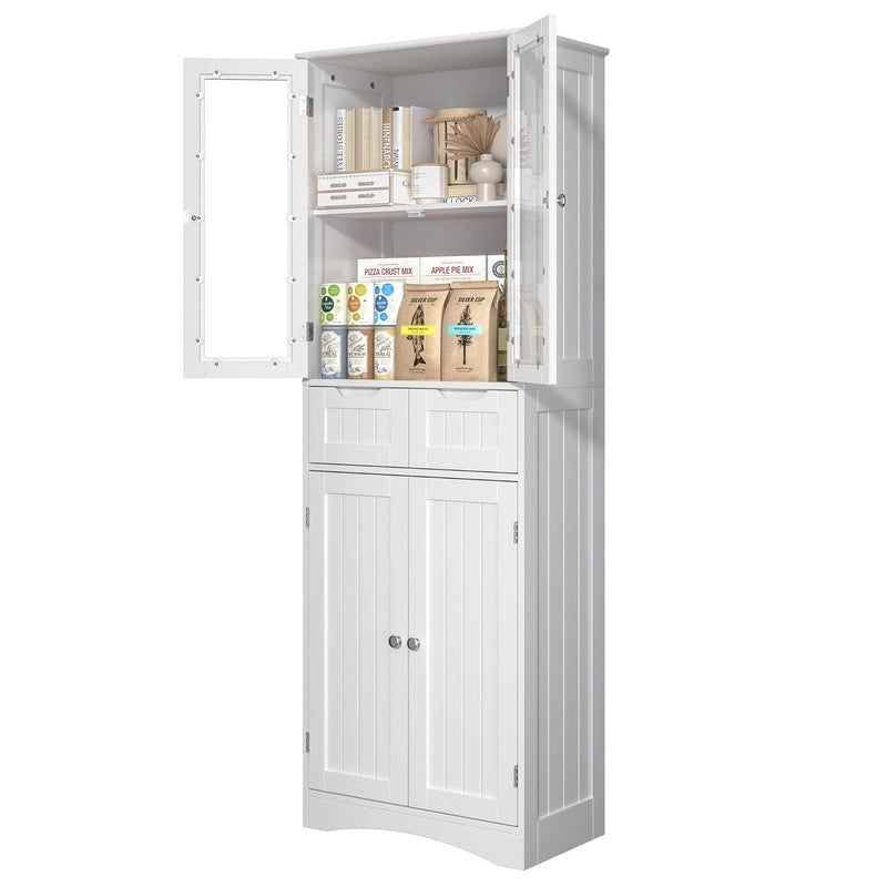 Meuble de rangement haut autoportant avec portes en acrylique et 2 tiroirs — Cuisine ou salle de bain