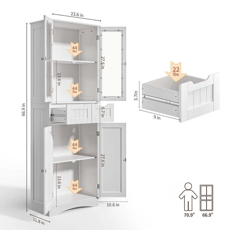 Meuble de rangement haut autoportant avec portes en acrylique et 2 tiroirs — Cuisine ou salle de bain