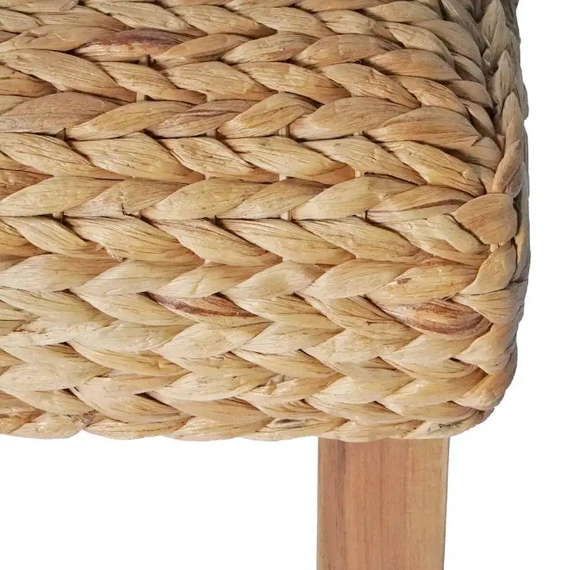 Banc d'intérieur tissé à la main en jacinthe d'eau avec pieds en bois d'acacia — Marron