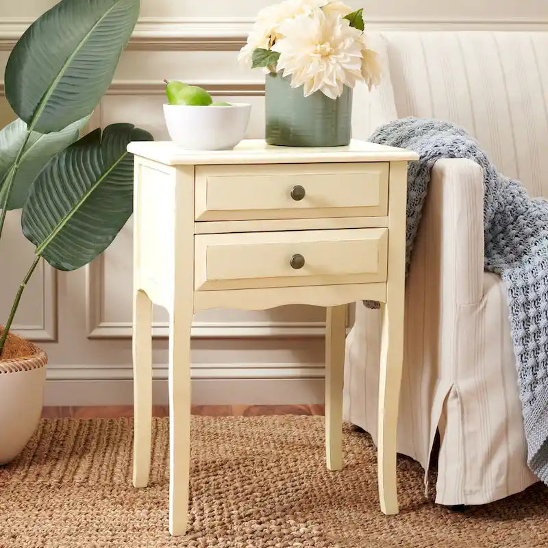 Table d'appoint en orme de ferme française avec 2 tiroirs — 5 couleurs
