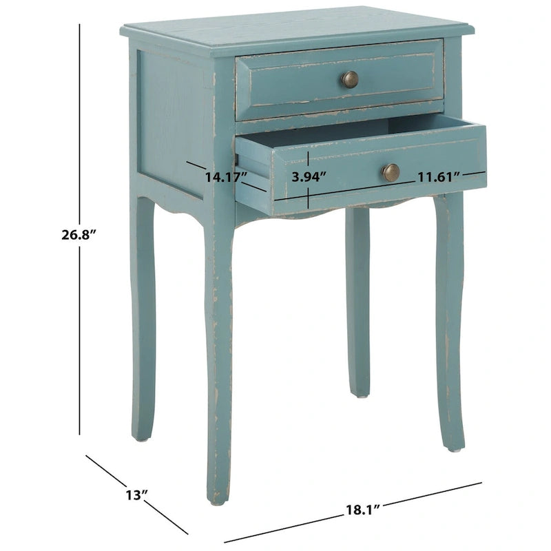 Table d'appoint en orme de ferme française avec 2 tiroirs — 5 couleurs