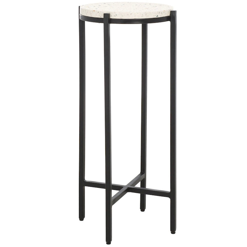Table d'appoint ronde en marbre avec pieds noirs — Entièrement assemblée