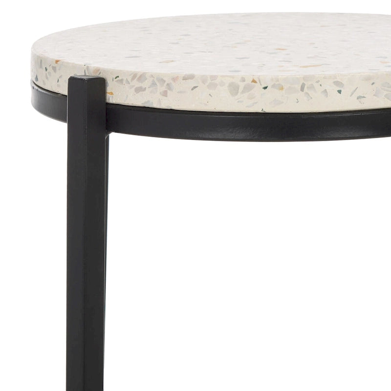 Table d'appoint ronde en marbre avec pieds noirs — Entièrement assemblée