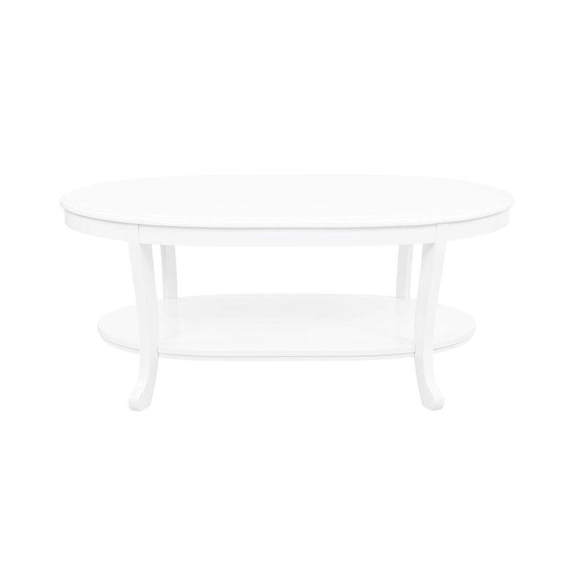 Table Basse Fermière 122 cm avec 2 Étagères — Blanc Rustique
