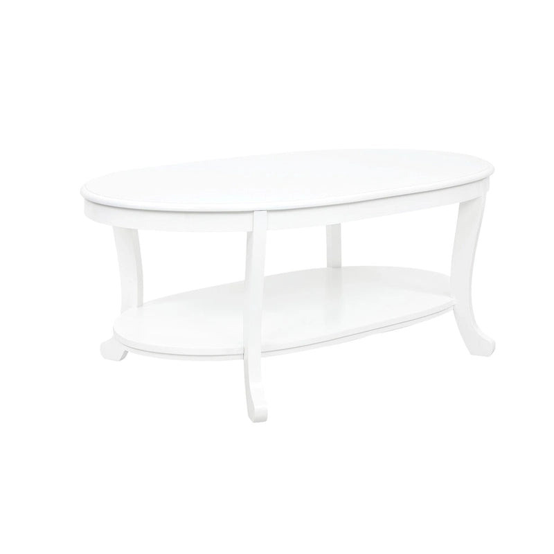 Table Basse Fermière 122 cm avec 2 Étagères — Blanc Rustique
