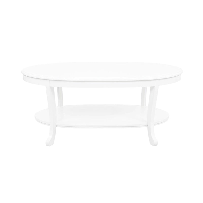 Table Basse Fermière 122 cm avec 2 Étagères — Blanc Rustique
