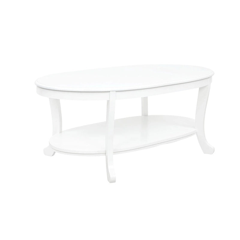 Table Basse Fermière 122 cm avec 2 Étagères — Blanc Rustique