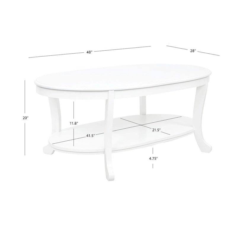 Table Basse Fermière 122 cm avec 2 Étagères — Blanc Rustique