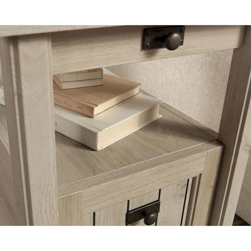 Table d'appoint avec porte, étagère ouverte et plateau coulissant — Bois d'acacia Jet
