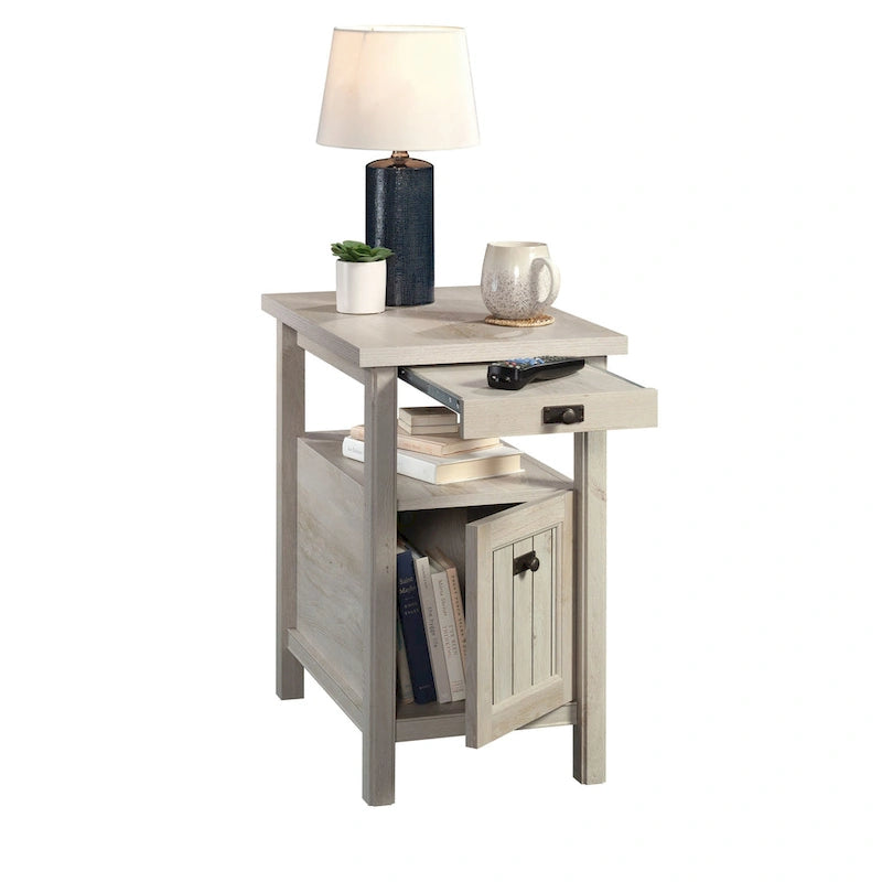 Table d'appoint avec porte, étagère ouverte et plateau coulissant — Bois d'acacia Jet