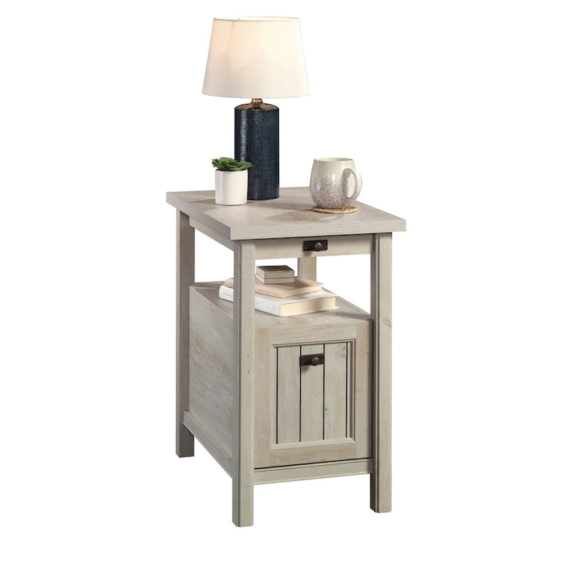 Table d'appoint avec porte, étagère ouverte et plateau coulissant — Bois d'acacia Jet