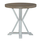 Table d'appoint ronde de 24 pouces avec base en X et plateau gris brossé — Finition blanchie à la chaux