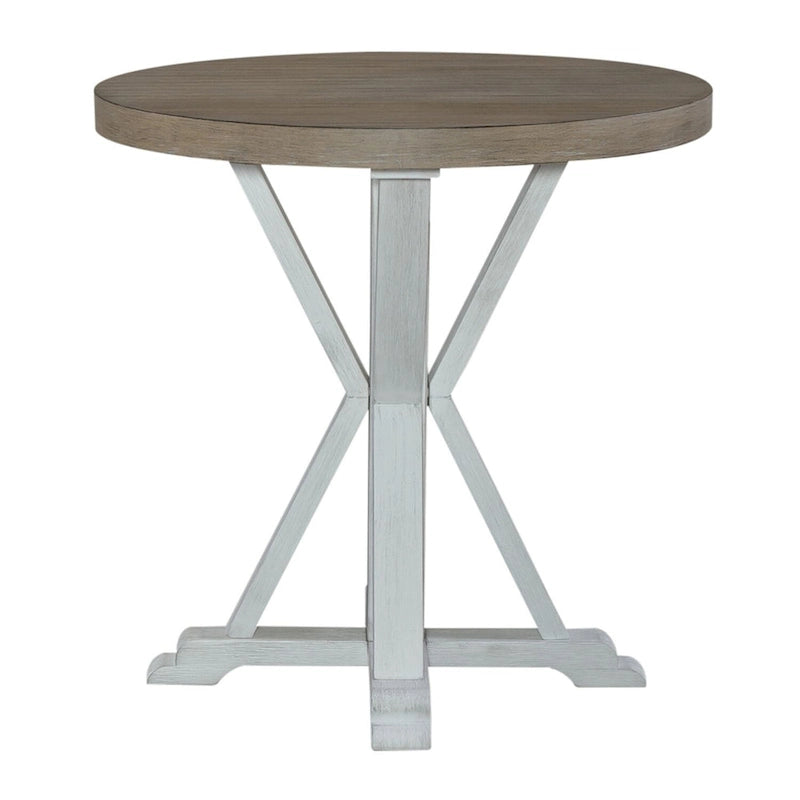 Table d'appoint ronde de 24 pouces avec base en X et plateau gris brossé — Finition blanchie à la chaux