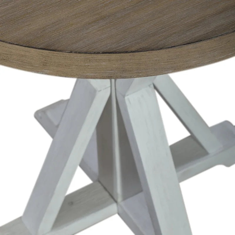 Table d'appoint ronde de 24 pouces avec base en X et plateau gris brossé — Finition blanchie à la chaux