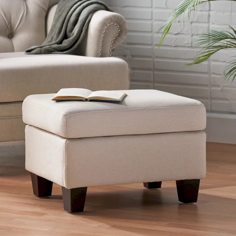 Pouf en tissu avec pieds en bouleau — Repose-pieds ou siège d'appoint
