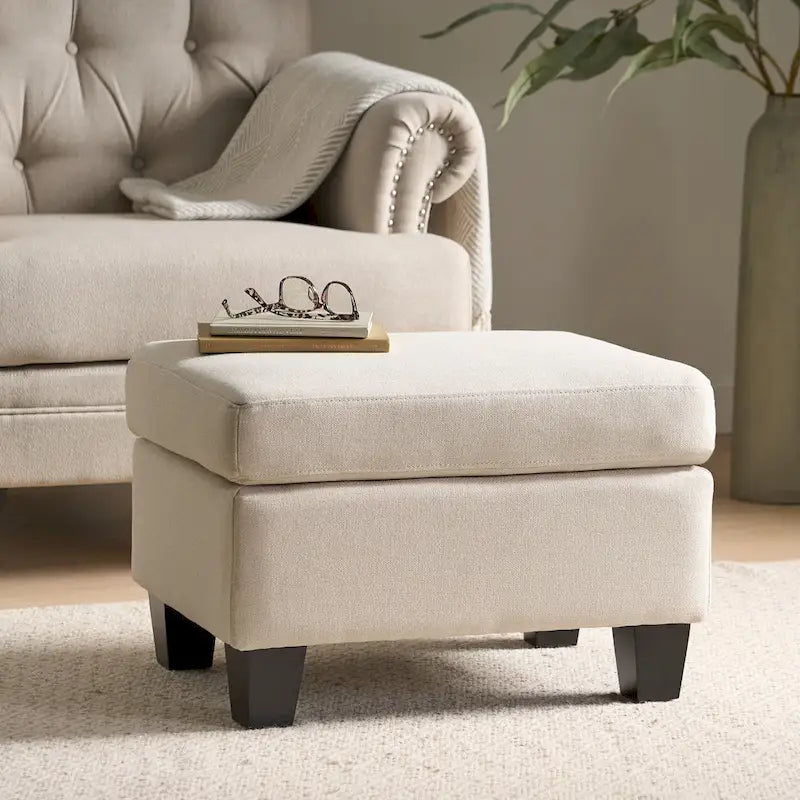 Pouf en tissu avec pieds en bouleau — Repose-pieds ou siège d'appoint