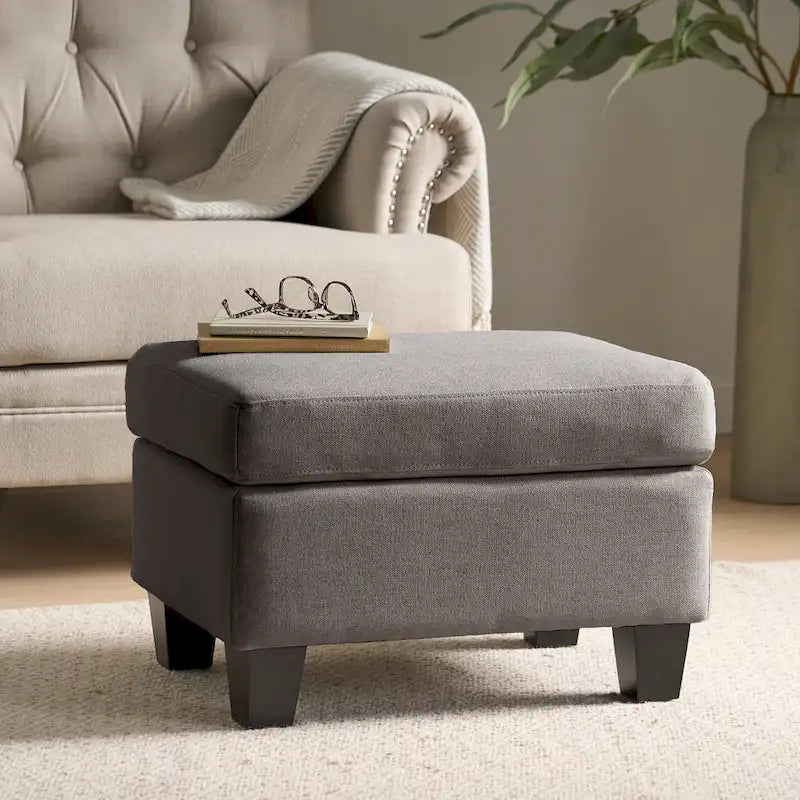 Pouf en tissu avec pieds en bouleau — Repose-pieds ou siège d'appoint