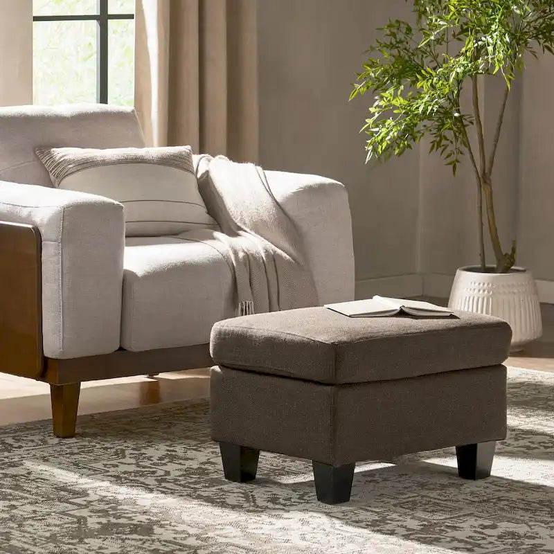 Pouf en tissu avec pieds en bouleau — Repose-pieds ou siège d'appoint
